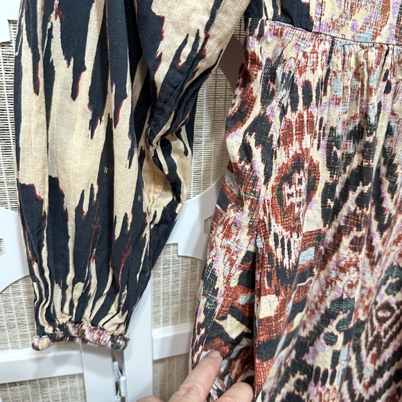 Maria Cher Junin Naibi Midi Dress Womens Size S Boho Batik Puff Sleeve Tribal - Picture 9 of 16